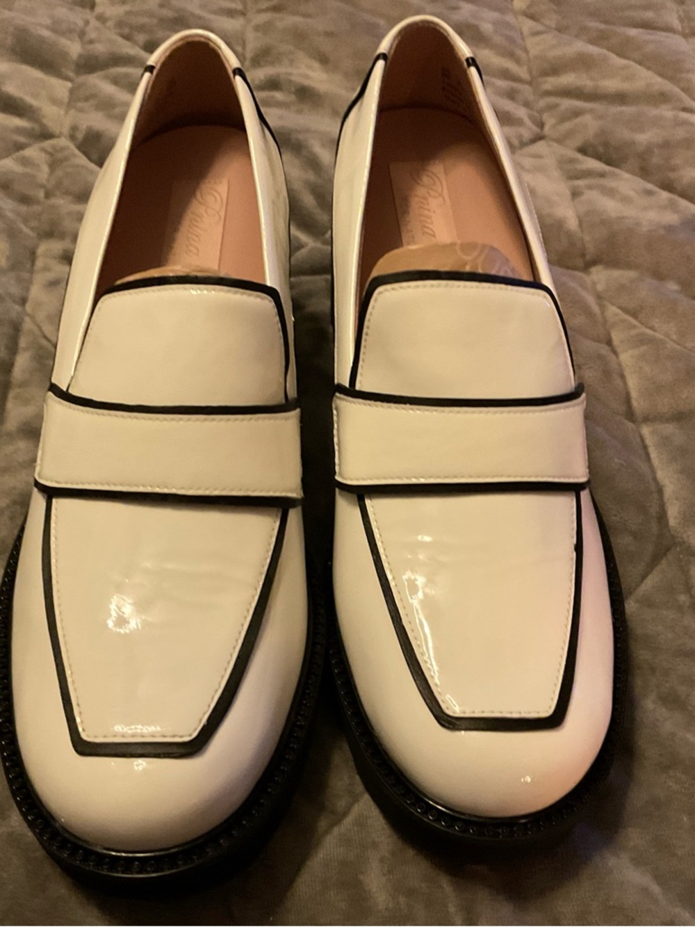Naturalizer White Patent Leather Loafers with Black Trim
